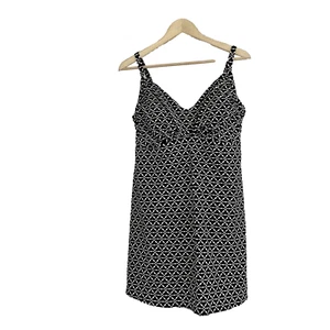 Lands End Swimsuit Swimdress Size 20W Black White Geometric Print Bathing Suit - Picture 1 of 8