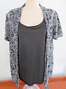White Stag schwarz & weiß Paisley Kurzarm Pullover Kombi Oberteil Größe Medium - Bild 1 von 8