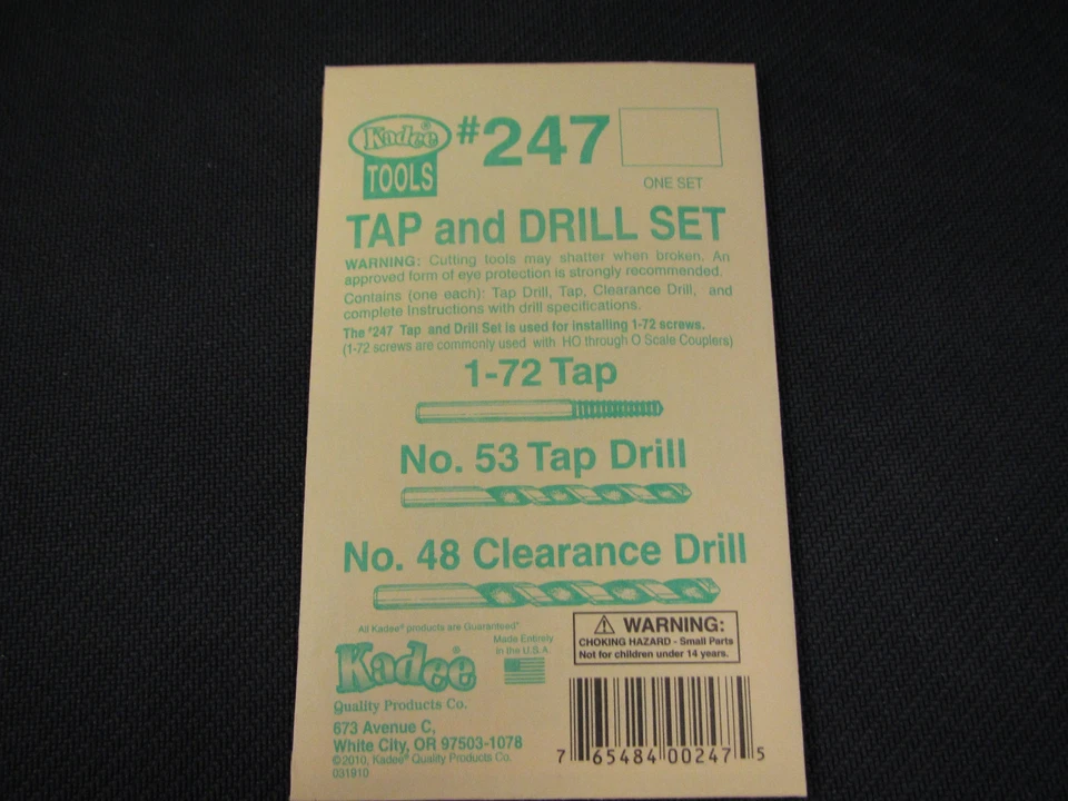 Kadee Hobby Tools:  Tap and Drill Set #247 for 1-72 machine screws - Image 1 of 1
