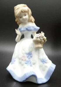 BLONDE Southern GIRL Blue Floral Dress with Basket of Flowers Figurine Vintage - Picture 1 of 11