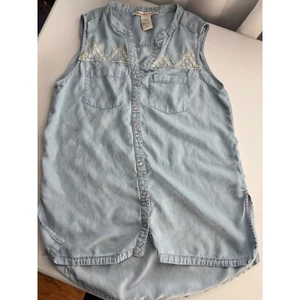 American Rag Embroidered Denim Tunic Top Sleeveless Casual Light Blue L - Picture 1 of 4