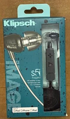 KLIPSCH S5i RUGGED ALL-WEATHER IN-EAR HEADPHONES WITH MIC +3-BUTTON REMOTE- NEW. - Image 1 of 4