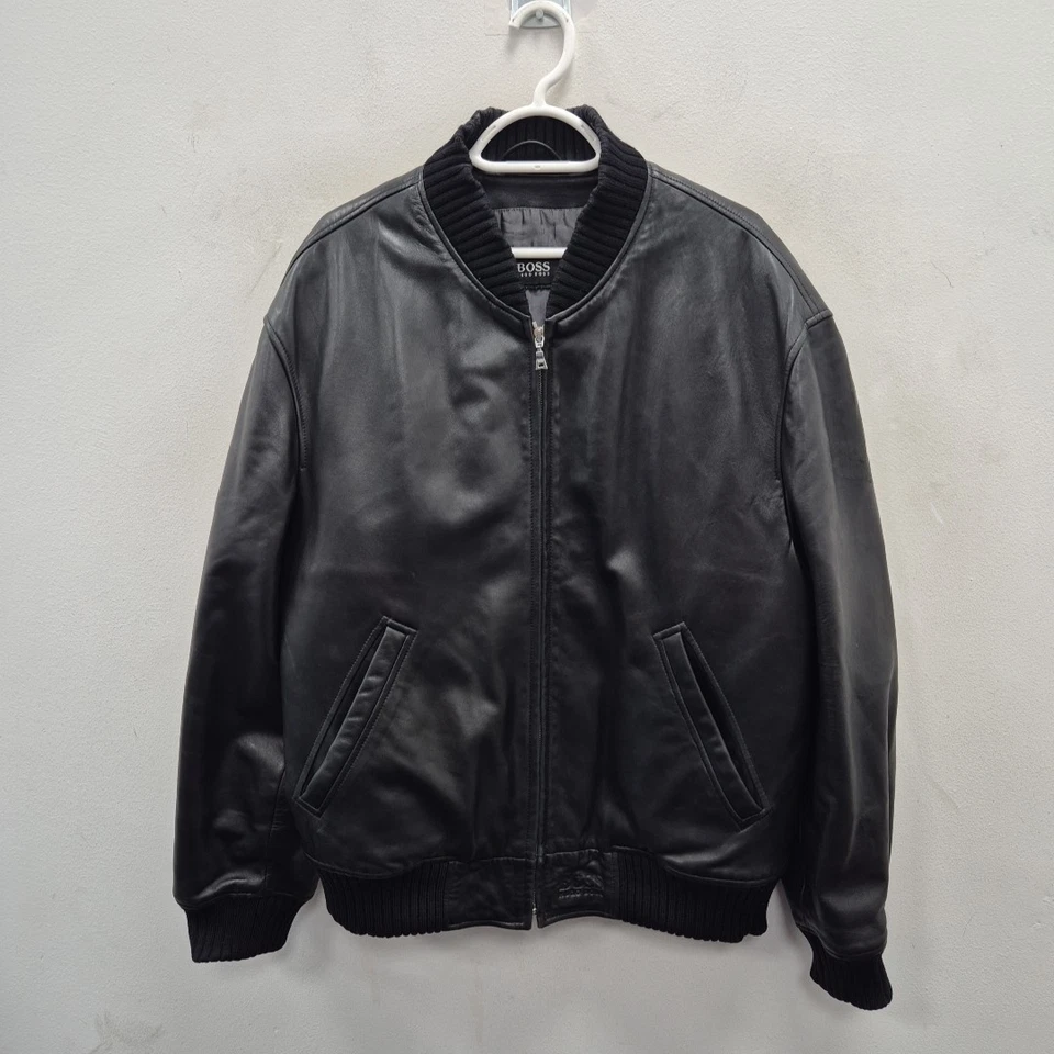 Hugo Boss Black Lambskin Leather Bomber Coat Jacket Size Eu 50 Uk Large Men's - Image 1 of 4
