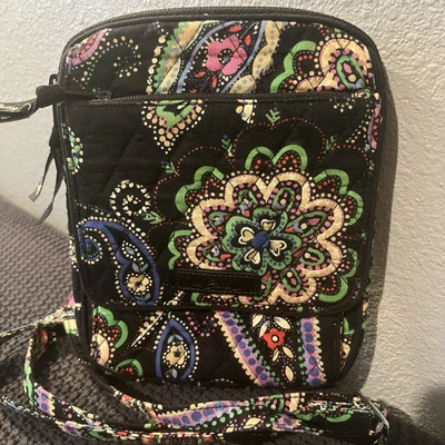 Cartera Bandolera Vera Bradley Negra Hipster Patrón Kiev Paisley 4 Bolsillos 8x6.5x3 Foto 1 de 4