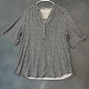 Perseption Concept XL Bluse geometrisch dehnbar Arbeit V-Ausschnitt Büro bequem Knopf - Bild 1 von 8