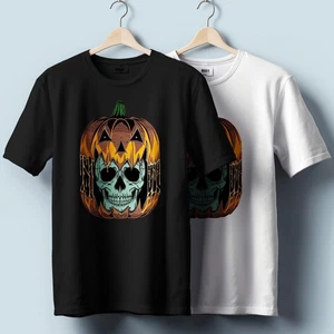 Halloween Spooky Pumpkin T-Shirt – Scary Pumpkin Graphic | Unisex Heavy Cotton - Picture 1 of 4