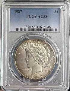 1927 P Peace Silver Dollar $1 - PCGS AU58 - 90% Silver - Key Date - Picture 1 of 9