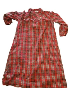 LL Bean Sz Small Flannel Nightgown Sleep Shirt Red Tartan Plaid Warm USA Vintage - Picture 1 of 9