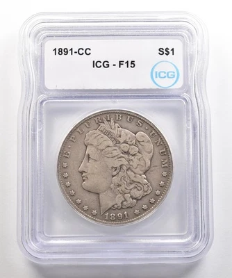 1891-CC Morgan Silver Dollar F15 ICG *5406 - Image 1 of 3