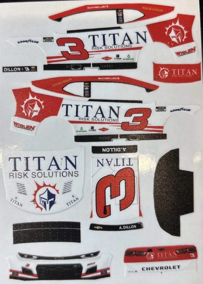 Custom 2025 Austin Dillon #3 Titan 1/64 Scale NASCAR Peel & Stick Decals - Image 1 of 1