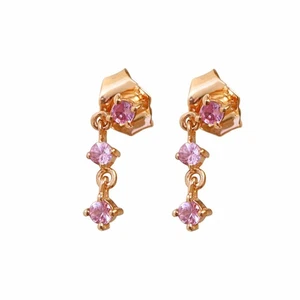 Pendientes colgantes trío natural de zafiro rosa mini de oro de 14 k - Imagen 1 de 10