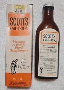 Complemento alimenticio vintage Scott’s emulsión vitamina A y D - Botella completa con caja - - Imagen 1 de 8