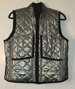 Vintage Lauren Ralph Lauren Jacket Sz Large Black Silver Reversible Zip Up Vest - Picture 1 of 18