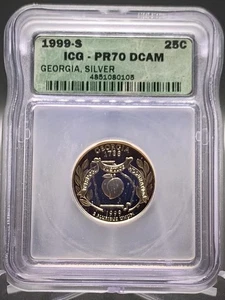 1999-S Georgia 90% Silver Proof State Quarter ICG PR70 DCAM Free Shipping - Picture 1 of 7