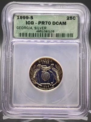 1999-S Georgia 90% Silver Proof State Quarter ICG PR70 DCAM Free Shipping - Image 1 of 4