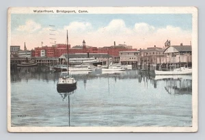 Postcard Waterfront Bridgeport Conn Boasts City View Water Docks 1927 - Picture 1 of 2