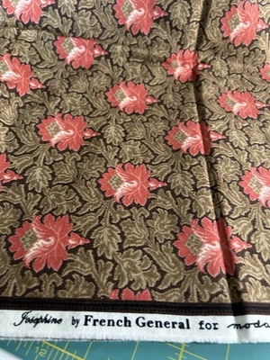 Moda French General Josephine Fabric *PREWASHED* Brown Jacobean Floral Cotton - Image 1 of 4