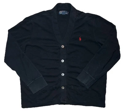 Cárdigan Vintage Polo Ralph Lauren Para Hombres XL Negro Suéter Jersey Años 90 Preppy Nerd Foto 1 de 4