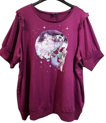 Sudadera Torrid Mujer 4X Rosa Manga Corta Volantes Calavera Gráfico Plus Estrellas Foto 1 de 4