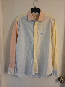 Canterbury Of New Zealand Shirt Mens XL Blue Yellow Pastel Colorblock Preppy - Picture 1 of 6