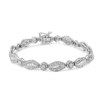 Brazalete de plata de ley con eslabones de doble hoja y bisel de diamantes de 1 quilate de 7,25" Foto 1 de 4