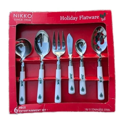 NIKKO Holiday 6 Piece Serving Set Stainless Flatware  Christmas Tree.  - Image 1 of 2