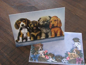 Tarjeta de felicitación vintage libre de árboles para cachorros perros sobre gráfico raro marco de regalo arte - Imagen 1 de 4