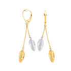 YELLOW & WHITE GOLD EARRINGS 9CT HALLMARKED LEAF DESIGN 54MM DROP