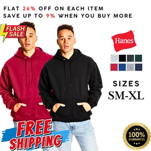 HN345 Hanes F170 Mens Long Sleeve Ultimate Cotton Pullover Ultra Stylish Hoodie - Picture 1 of 11