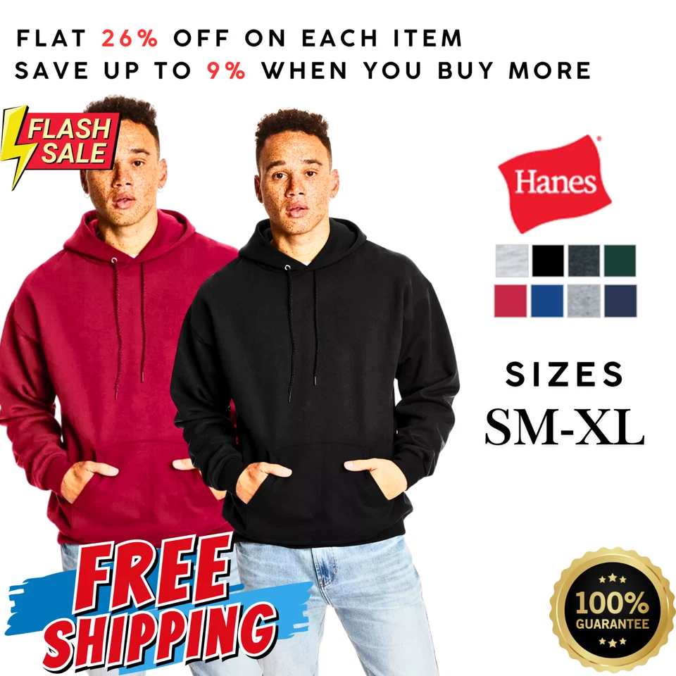 HN345 Hanes F170 мужской длинным рукавом Ultimate хлопок пуловер ультра стильный толстовка с капюшоном - Изображение 1 из 1