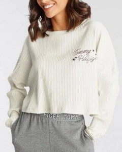 Camiseta de mujer Tommy Hilfiger manga larga LS top UW0UW03231YBI suéter elástico blanco - Imagen 1 de 1