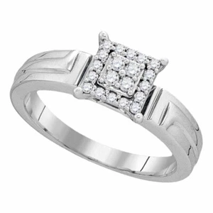 10kt White Gold Womens Round Diamond Square Cluster Ring 1/5 Cttw - Picture 1 of 1