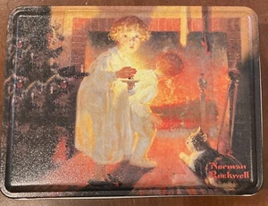 NORMAN ROCKWELL - IS HE COMING? VINTAGE METAL COLLECTOR'S TIN 6"X8"X2" - Picture 1 of 11