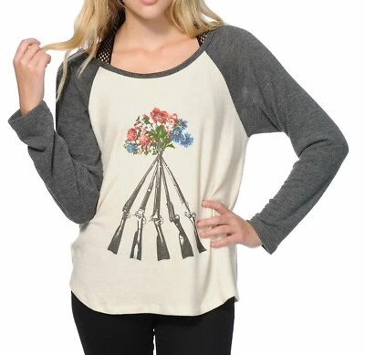 Obey STOCKPILE RAGLAN Egg Nog Heather Charcoal Multi L/S (D) Junior's Shirt - Image 1 of 4