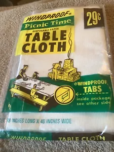 Vtg Mid-Century Windproof Picnic Time Table Cloth NIP Straubel Paper Co 78”x40” - Picture 1 of 2