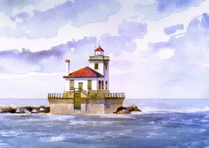 Oswego Harbor West Pierhead Lighthouse, Lake Ontario, NY. James Mann Art Prints - Picture 1 of 2