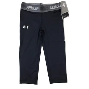 Under Armour New Heat Gear Black Fitted Crop Leggings Youth Girls Size Small - Picture 1 of 5