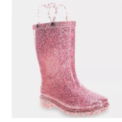 新西部酋长幼儿女孩的 Abby Shimmer 闪光雨靴亮起粉色 — 第 1/3 张图片