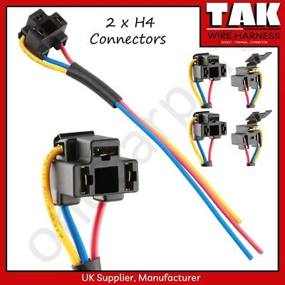 2 x H4 Headlight Bulb Holder Sockets, Pre-Wired to Soldered 3 Pin Connector - Image 1 of 4