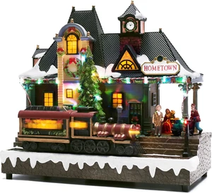 Christmas Village House Decorations, Battery Operated Train Station with Music, - Picture 1 of 6