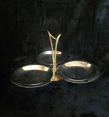 Mid Century MCM KROMEX Stainless Steel 3 Tiered Atomic Style Serving Piece Tray - Image 1 of 4