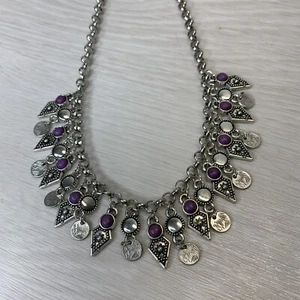 Paparazzi Necklace Set Jurassic Jamboree - Purple Bead Metal Dangles - Silvetone - Picture 1 of 5