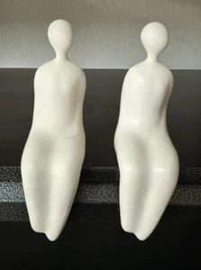 VTG Set All White Minimalist Ceramic Art Of People No Face Shelf Sitter Abstract - Picture 1 of 8