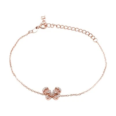 bracciale ladyfly farfalla argento 925 anallergico rosè zirconi rosa bianco 4you - Immagine 1 di 3