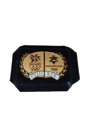 SLC Salt Lake City 2002 Nagano 1998 Bridge Gold Puzzle Boxed Olympic Pin Badge - Image 1 of 2