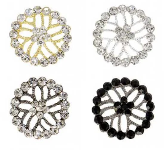 Rhinestone Diamante Metallic Flower Buttons 20mm in Silver Gold Pewter or Black - Image 1 of 1