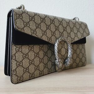 Gucci Dionysus GG Supreme Beige Ebony Leather Small Shoulder Bag Handbag Purse