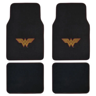 Alfombrillas coche DC Comics Wonder Woman - Juego de 4 piezas - Logotipo dorado/rojo "W" Foto 1 de 4