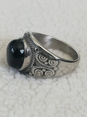 Anillo Gótico Motociclista Titanio Talla 9 Negro Ónix Acero Inoxidable Nuevo Foto 1 de 4