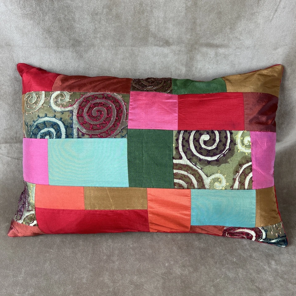 Crate & Barrel "Sabrina" Velvet Patchwork 12"x18" Down Throw Pillow & Cover - Image 1 of 4